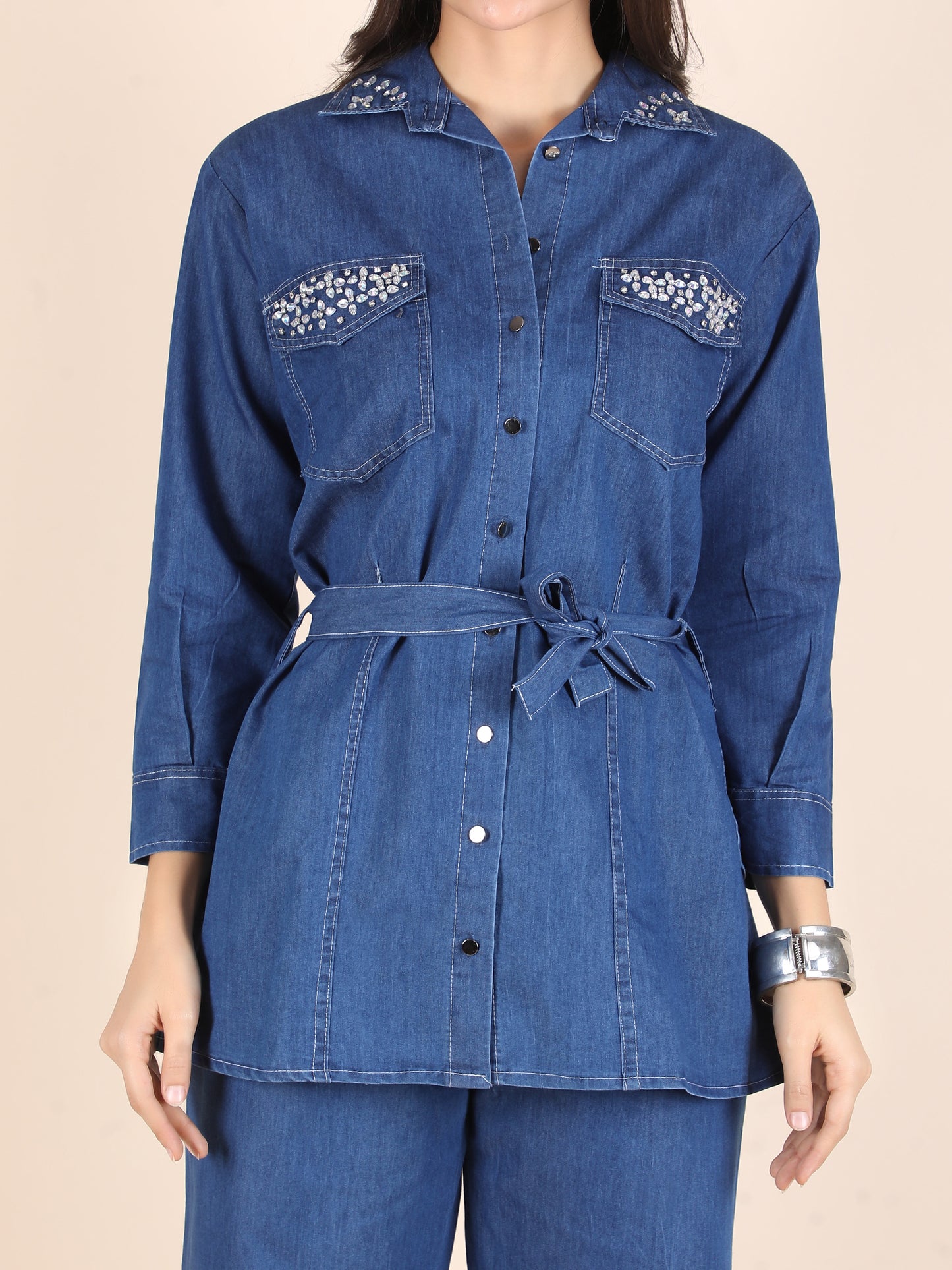 Trendy Studs Embellished Premium Denim Co-ord Set